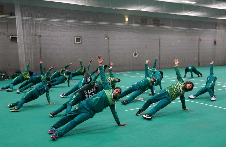 Pakistan's players work on their flexibility, England vs Pakistan, 2nd women's T20I, Northampton, May 16, 2024