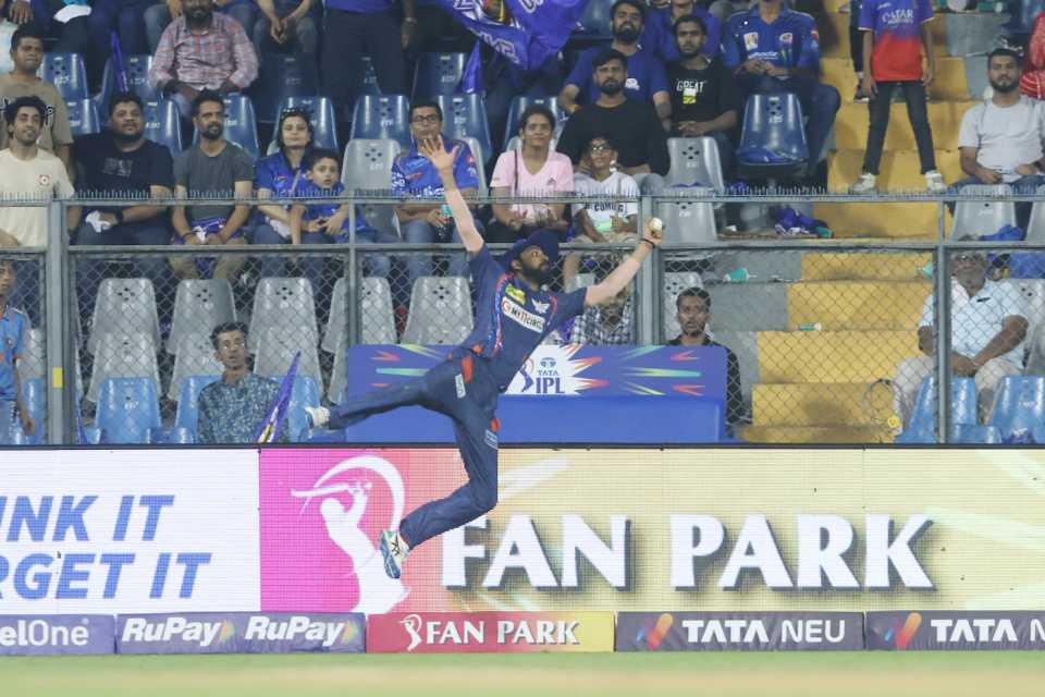 Krunal Pandya's acrobatics at the long-off boundary in the final over saved five crucial runs and sealed the game for LSG, Mumbai Indians vs Lucknow Super Giants, IPL 2024, Mumbai, May 17, 2024