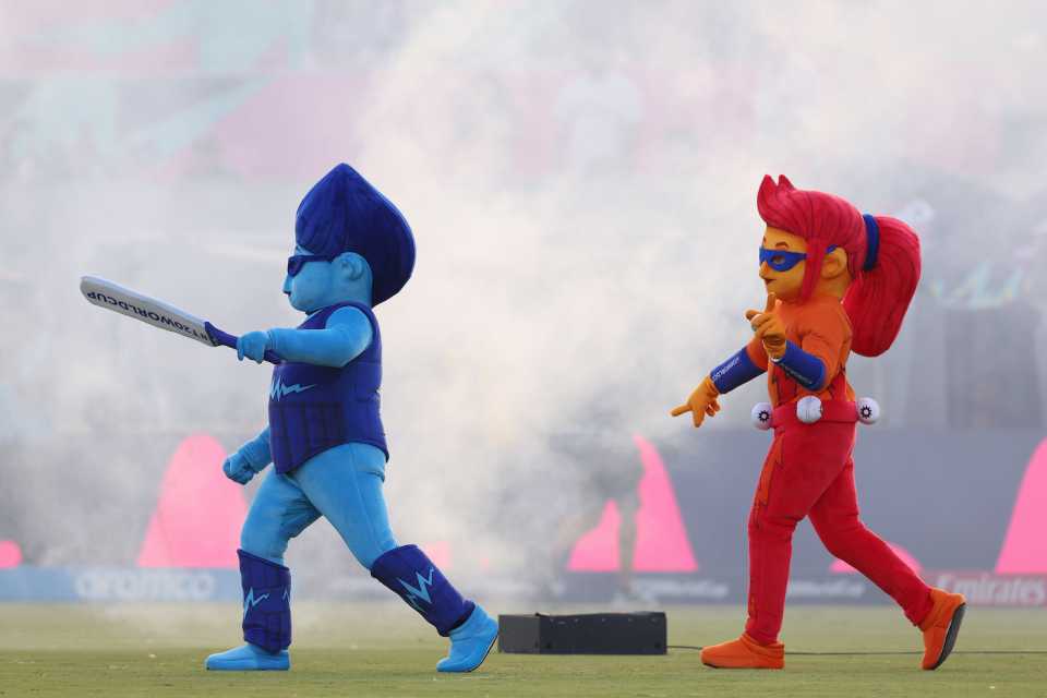 ICC Cricket Mascots Tonk (left) and Blaze (right) at the opening ceremony, USA vs Canada, T20 World Cup 2024, Group A, Dallas, June 1, 2024