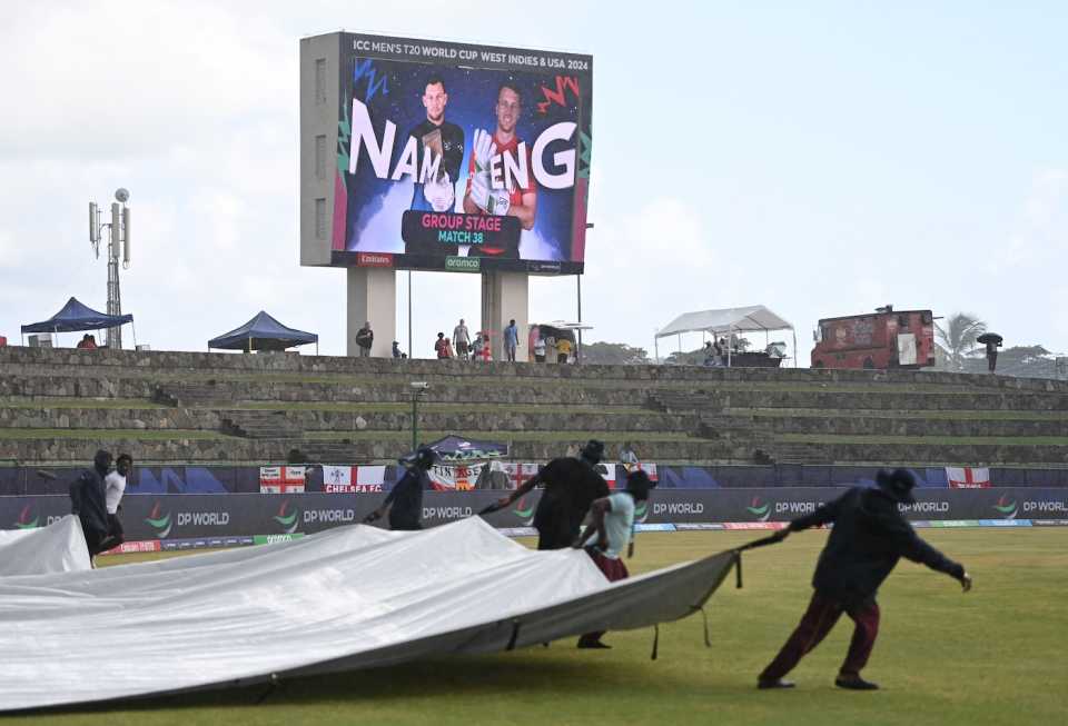 The rain returned just at around toss time, England vs Namibia, T20 World Cup 2024, North Sound, June 15, 2024