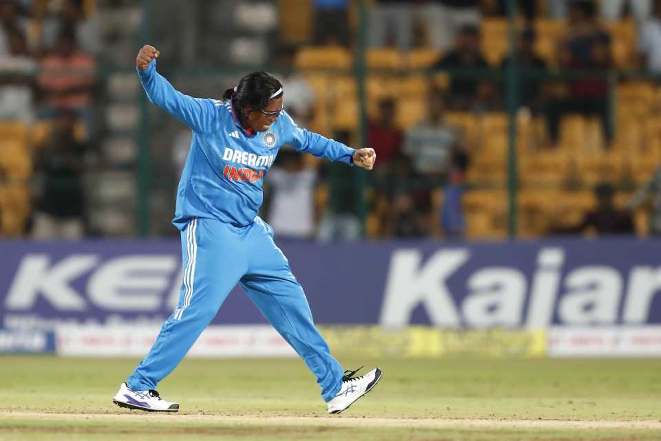 S Asha dismissed Marizanne Kapp for her maiden ODI wicket, India vs South Africa, 1st women's ODI, Bengaluru, June 16, 2024