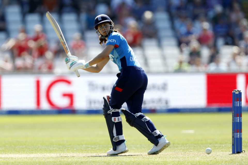 Maia Bouchier got to fifty at well over a run a ball, England vs New Zealand, 1st Women's ODI, Chester-le-Street, June 26, 2024
