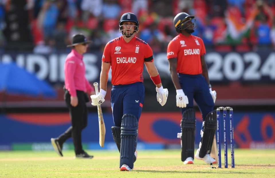 Liam Livingstone was run-out after a mix-up with Jofra Archer, England vs India, T20 World Cup semi-final, Providence, Guyana, June 27, 2024