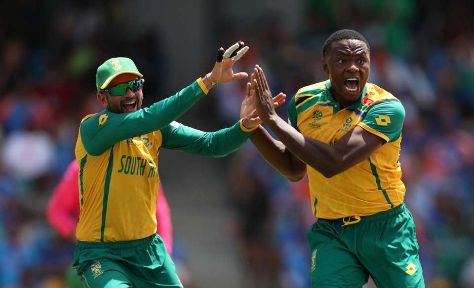Kagiso Rabada got South Africa‍‍`s third wicket of the powerplay, India vs South Africa, T20 World Cup final, Bridgetown, Barbados, June 29, 2024