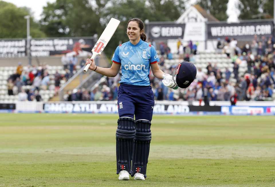 Maia Bouchier walks off after her unbeaten 100 secured victory, England vs New Zealand, 2nd Women's ODI, Worcester, June 30, 2024