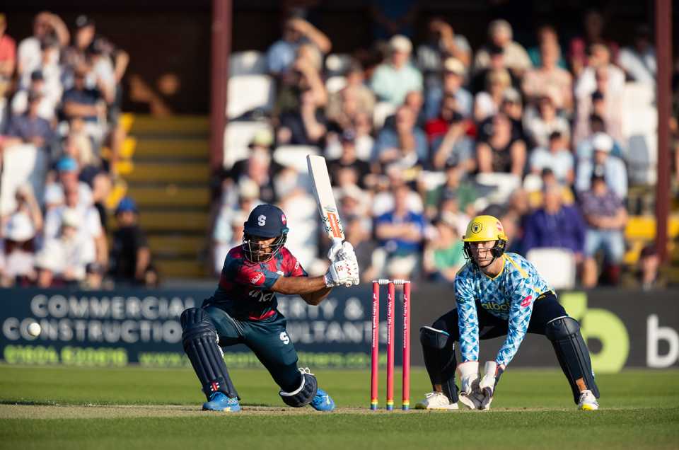 Saif Zaib gets low to sweep, Northamptonshire vs Birmingham Bears, T20 Blast, Wantage Road, July 18, 2024