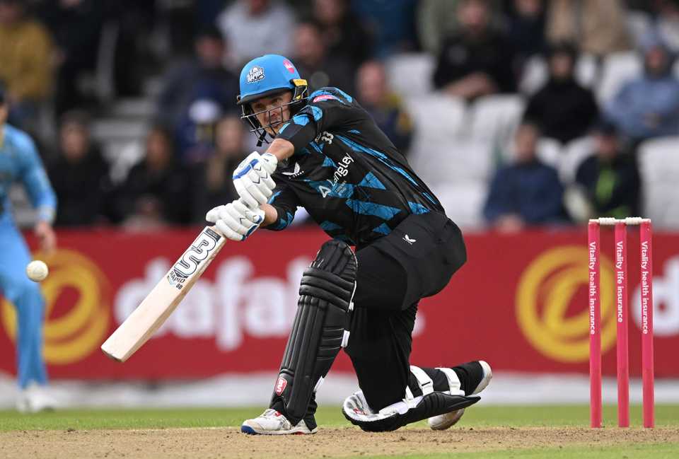 Gareth Roderick launches into a drive, Yorkshire Vikings v Worcestershire Rapids, Vitality Blast, Headingley, May 30, 2024