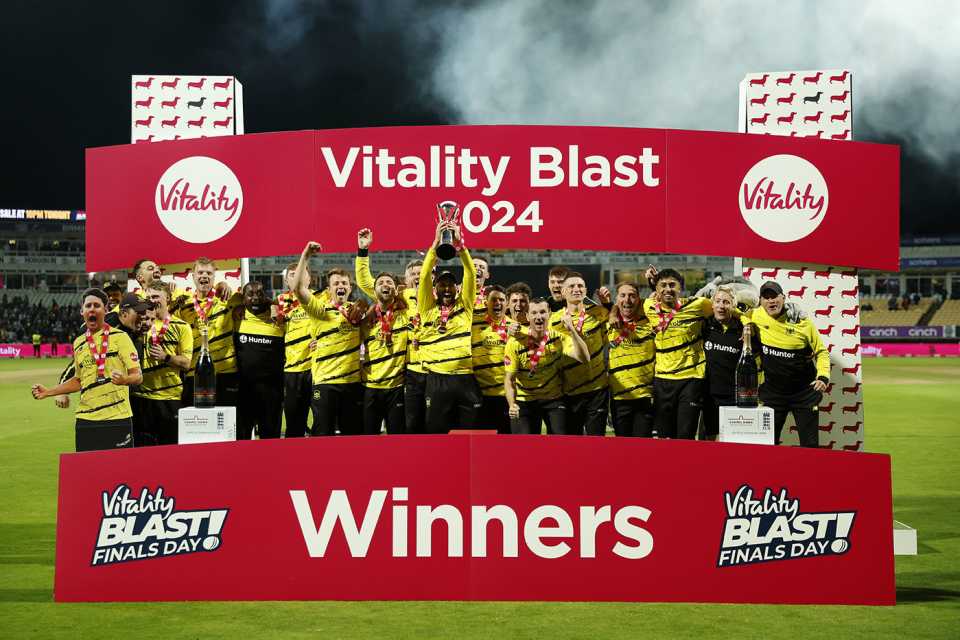 Gloucestershire celebrate with the trophy, Gloucestershire vs Somerset, Vitality Blast final, Edgbaston, September 14, 2024