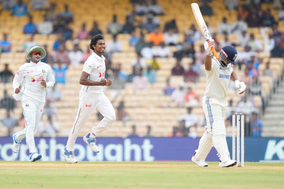 Hasan Mahmud bagged a fourth as Rishabh Pant chased a wide ball, India vs Bangladesh, 1st Test, Chennai, September 19, 2024