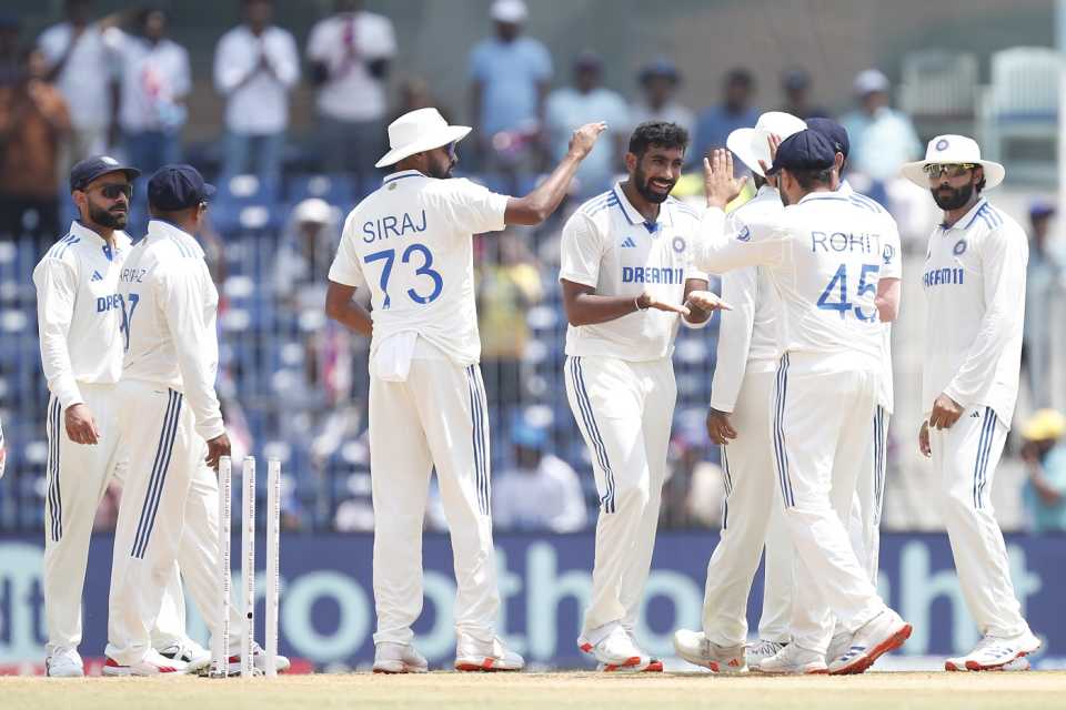 Jasprit Bumrah‍‍`s bail-trimmer sent Shadman Islam back in the first over, India vs Bangladesh, 1st Test, day two, Chennai, September 20, 2024