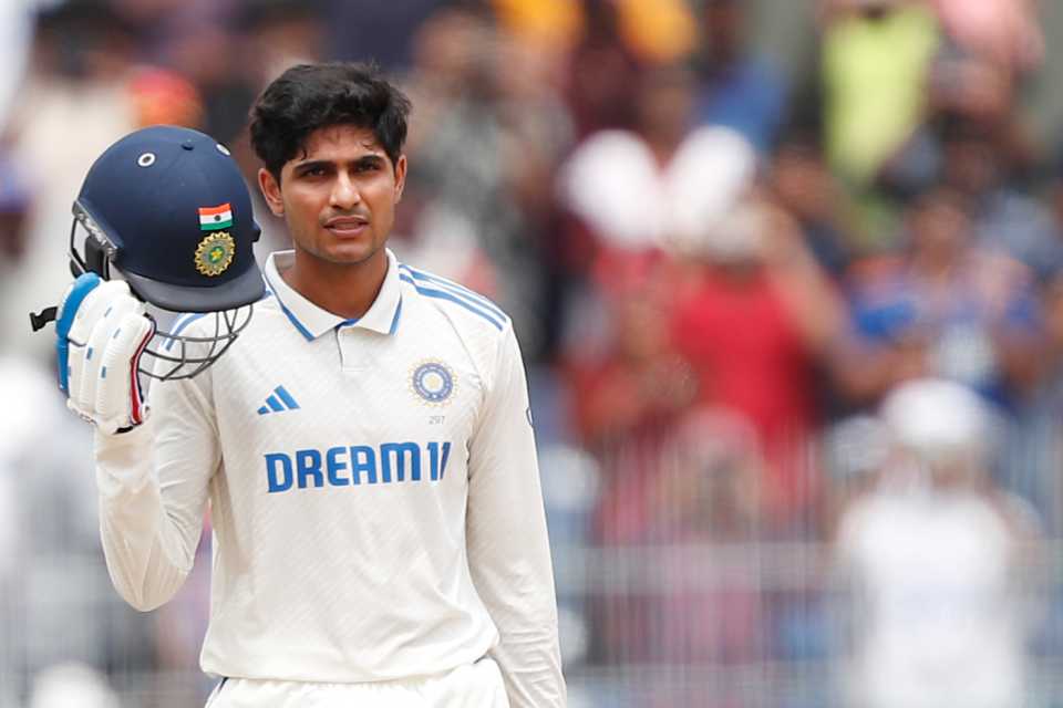 Shubman Gill takes a breather on reaching his fifth Test century, India vs Bangladesh, 1st Test, 3rd day, Chennai, September 21, 2024
