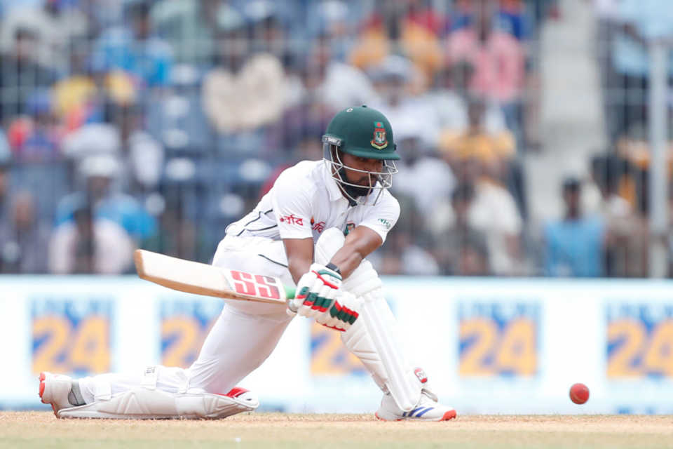 Najmul Hossain Shanto got to a fifty off 55 balls, India vs Bangladesh, 1st Test, 3rd day, Chennai, September 21, 2024