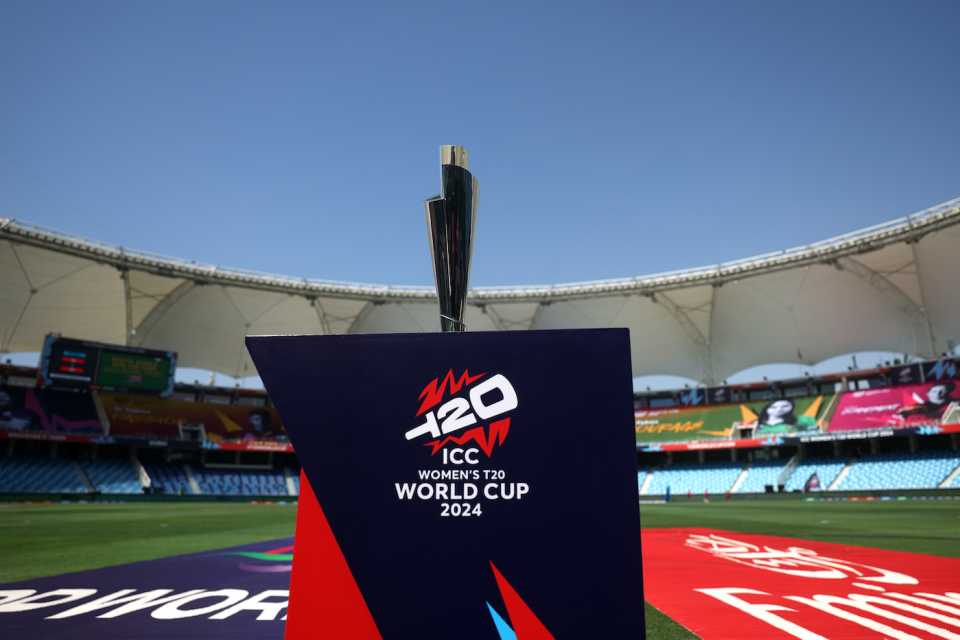 The trophy for the T20 World Cup 2024 on display in Dubai, South Africa vs West Indies, Women's T20 World Cup 2024, Dubai, October 4, 2024