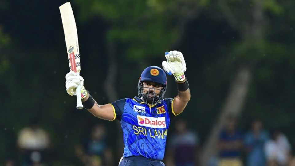 Charith Asalanka acknowledges his half-century, Sri Lanka vs West Indies, 1st T20I, Dambulla, October 13, 2024