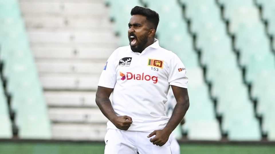 Asitha Fernando is pumped up after getting rid of Aiden Markram early, South Africa vs Sri Lanka, 1st Test, 1st day, Durban, November 27, 2024