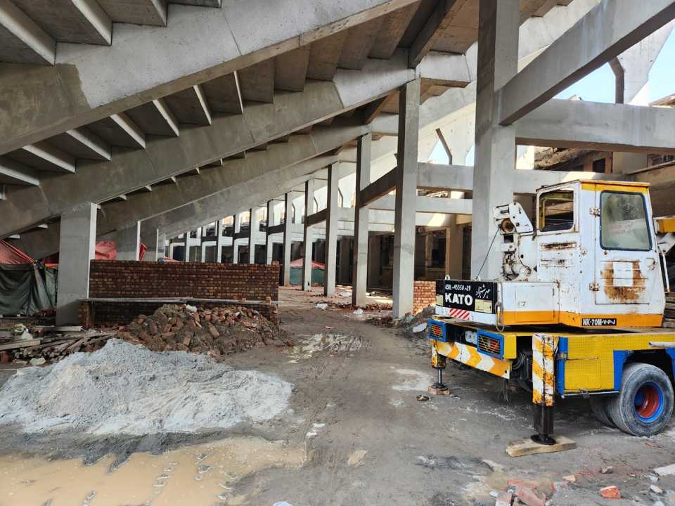 The Imran Khan enclosure at Gaddafi Stadium is being renovated ahead of the Champions Trophy, Lahore, January 23, 2025