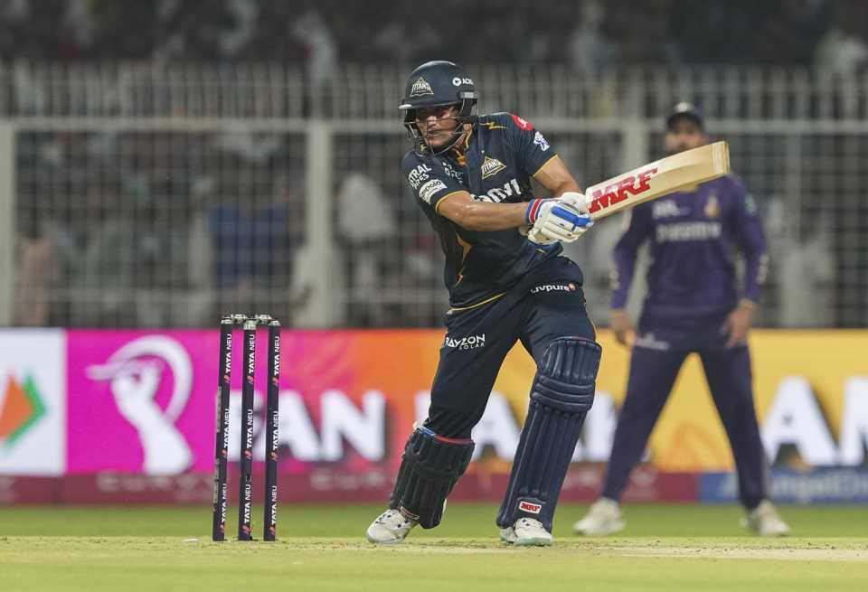 Shubman Gill cracks the ball away through the off side, Kolkata Knight Riders vs Gujarat Titans, IPL 2025, Kolkata, April 20, 2025