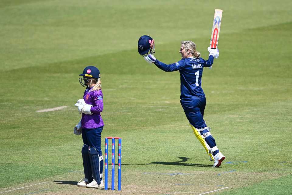 Georgia Adams celebrates her century, Metro Bank One-Day Cup Women, Hampshire vs Essex, Southampton, May 11, 2025