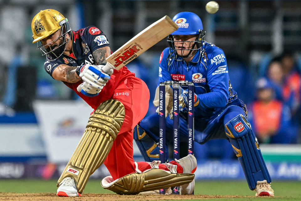 Virat Kohli slog-sweeps, Mumbai Indians vs Royal Challengers Bengaluru, IPL 2025, Wankhede, April 7, 2025
