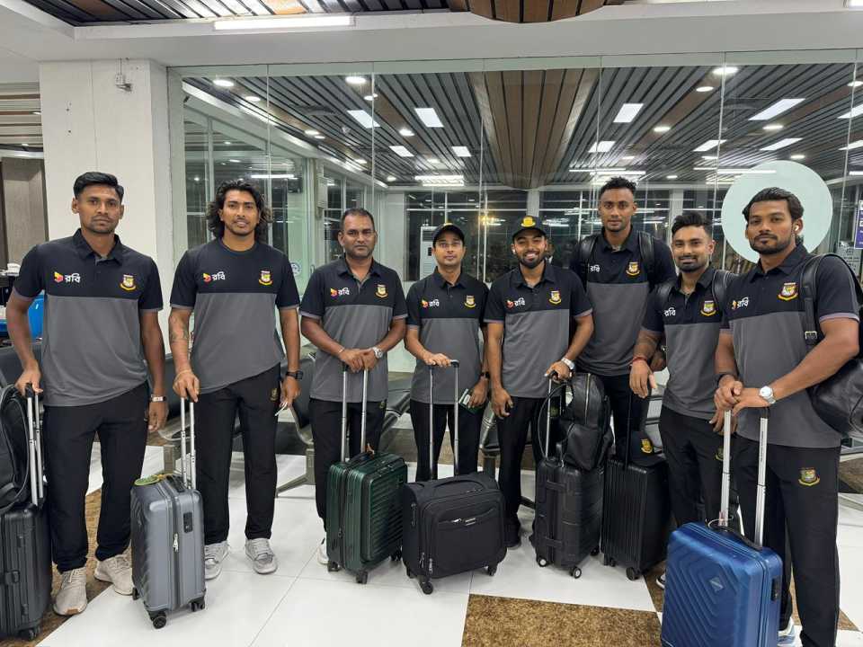 Mustafizur Rahman (left) flew out to Dubai with the rest of Bangladesh's squad on Wednesday, Dhaka, May 14, 2025