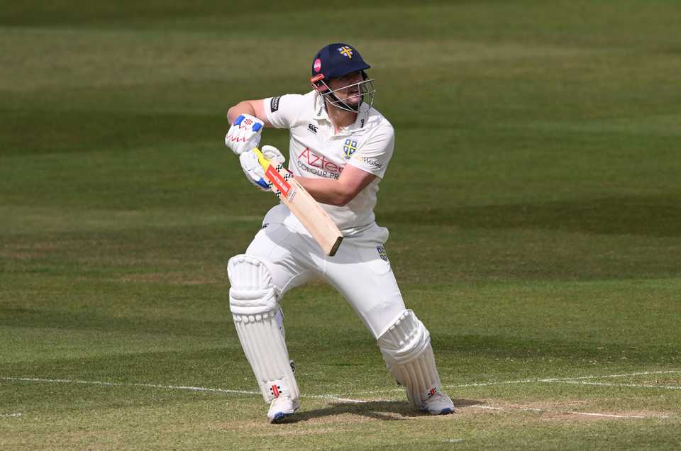 Alex Lees pushes one into the off side, County Championship, Division One, Durham vs Nottinghamshire, Chester-le-Street, May 17, 2025