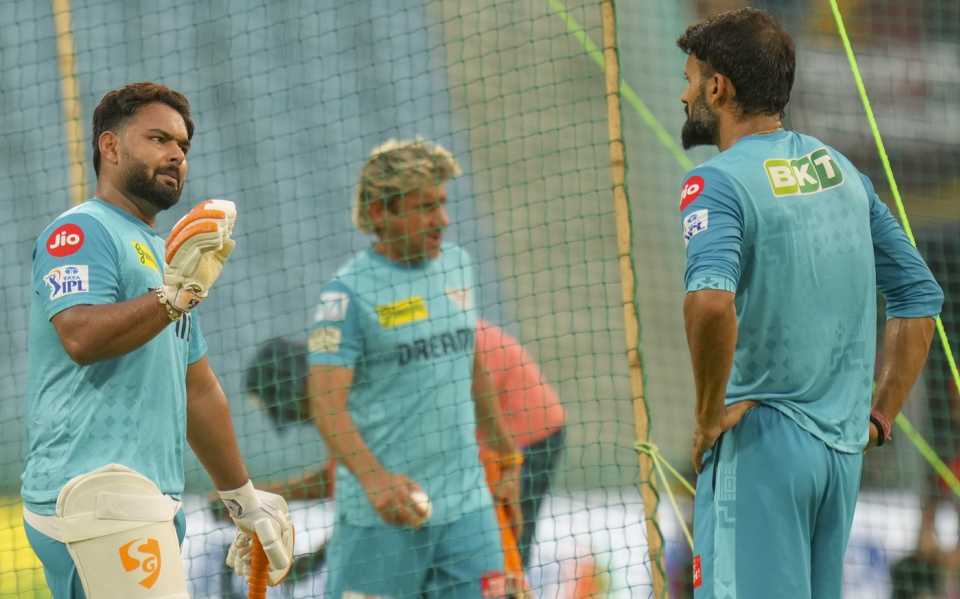 Rishabh Pant has a chat with Akash Deep, Lucknow, May 18, 2025