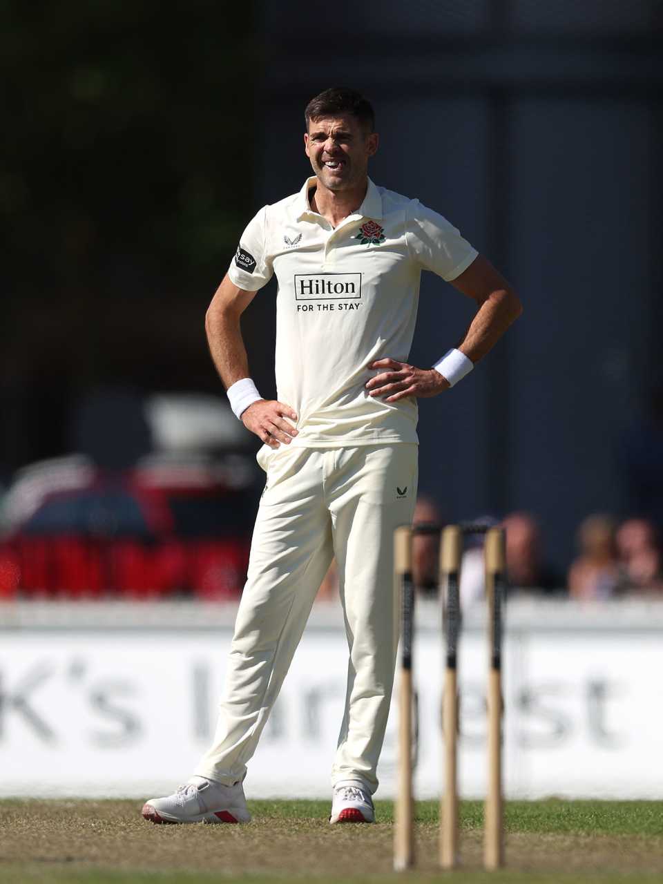 James Anderson cuts a frustrated picture, Lancashire vs Derbyshire, County Championship, Division Two, Old Trafford, May 17, 2025