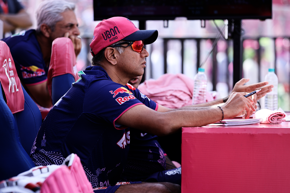 Rahul Dravid watches from the dugout, Rajasthan Royals vs Royal Challengers Bengaluru, IPL 2025, Jaipur, April 13, 2025