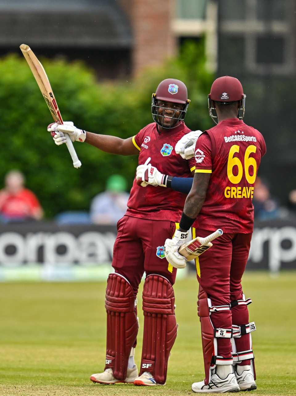 Matthew Forde is all smiles after equalling the record for the fastest ODI fifty, off 16 balls, Ireland vs West Indies, 2nd ODI, Dublin, May 23, 2025