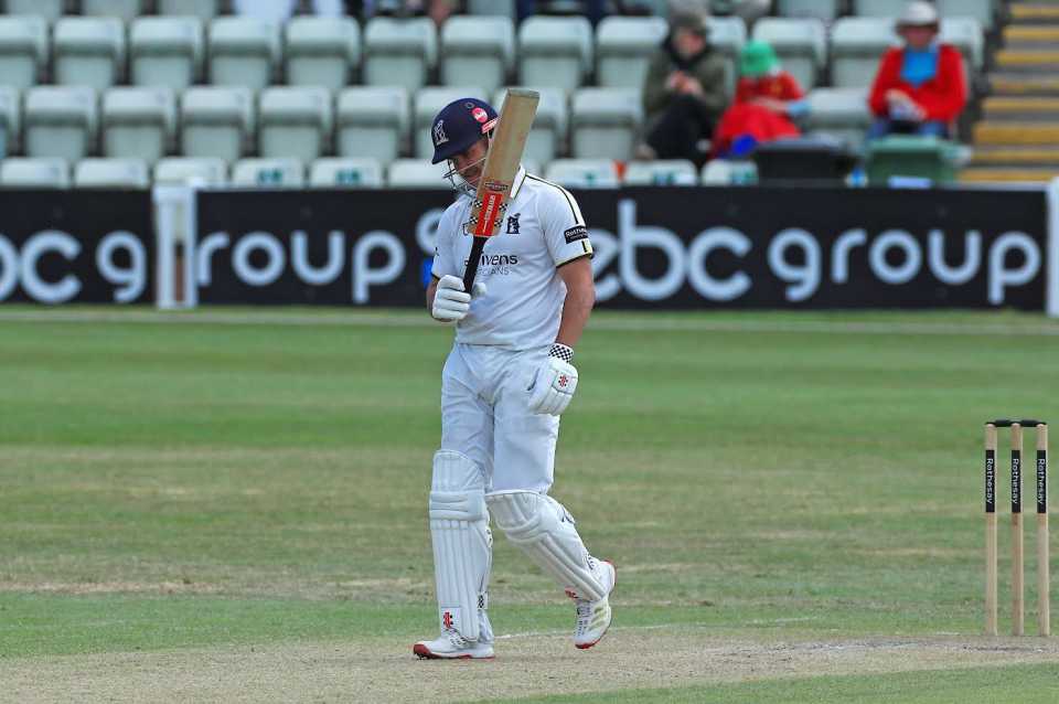 Sam Hain acknowledges his second half-century of the match, Worcestershire vs Warwickshire, County Championship, New Road, May 25, 2025