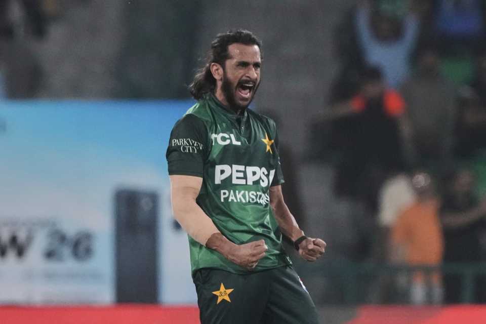 Hasan Ali is pumped after taking a wicket, Pakistan vs Bangladesh, 1st T20I, Lahore, May 28, 2025