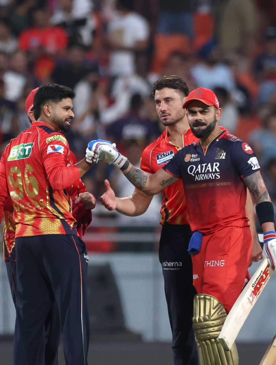 Shreyas Iyer and Virat Kohli have a word after the game, Punjab Kings vs Royal Challengers Bengaluru, IPL 2025, New Chandigarh, April 20, 2025
