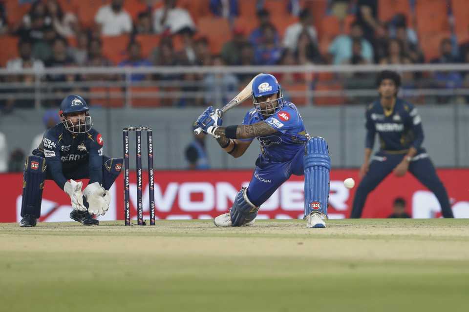 Suryakumar Yadav prepares to sweep, Gujarat Titans vs Mumbai Indians, IPL 2025, Eliminator, New Chandigarh, May 30, 2025