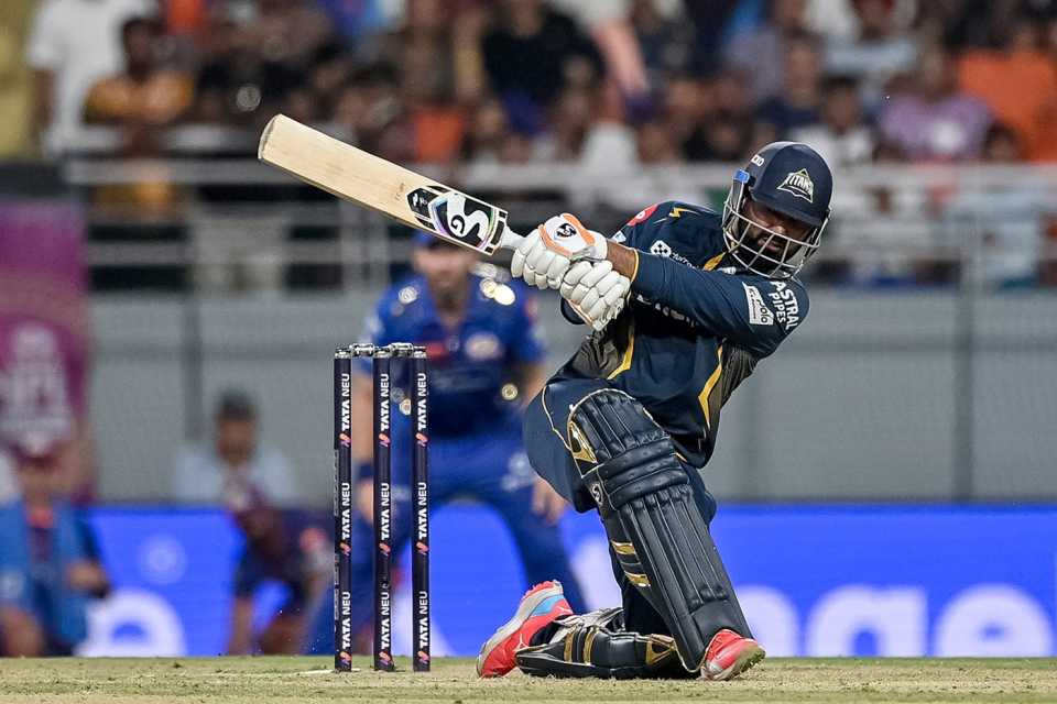 Rahul Tewatia drags the ball into the leg side, Gujarat Titans vs Mumbai Indians, IPL 2025, Eliminator, New Chandigarh, May 30, 2025