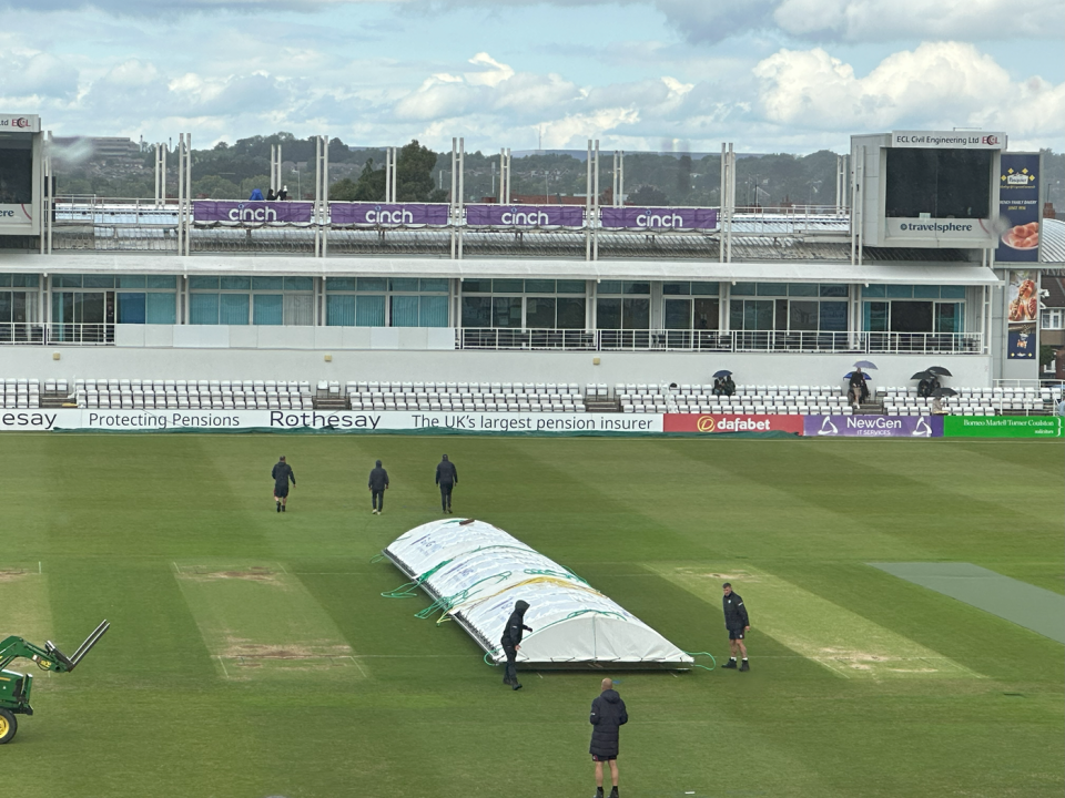 A light shower stopped play in Northampton after India A lost two early wickets, India A vs England Lions, 2nd unofficial Test, first day, Northampton, June 6, 2025