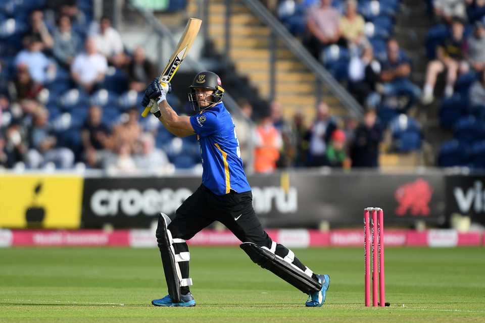 Harrison Ward on his way to a half-century, Vitality Blast Men, South Group, Glamorgan vs Sussex, Sophia Gardens, June 14, 2025