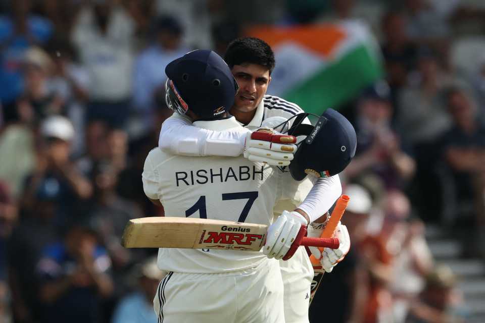 Shubman Gill hugs Rishabh Pant after getting to a century, England vs India, 1st Test, Leeds, 1st day, June 20, 2025