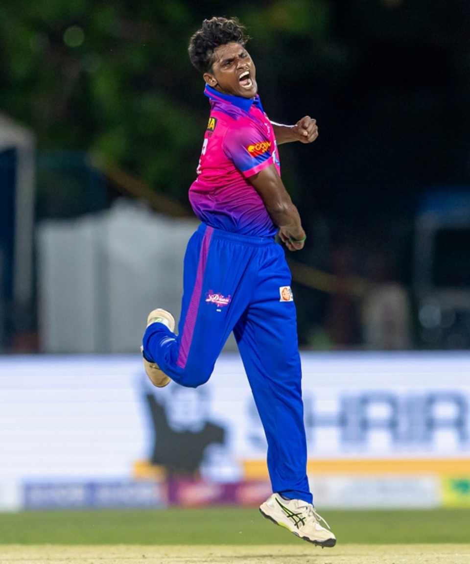 A Esakkimuthu is pumped after taking a wicket, IDream Tiruppur Tamizhans vs Siechem Madurai Panthers, TNPL 2025, Tirunelveli, June 22, 2025