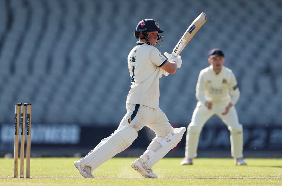 Harry Came steers into the off side, Lancashire vs Derbyshire, County Championship, Division Two, Old Trafford, May 17, 2025