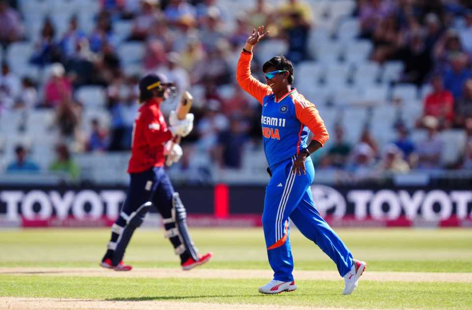 Deepti Sharma struck twice inside the powerplay, England vs India, 1st Women's T20I, Nottingham, June 28, 2025 