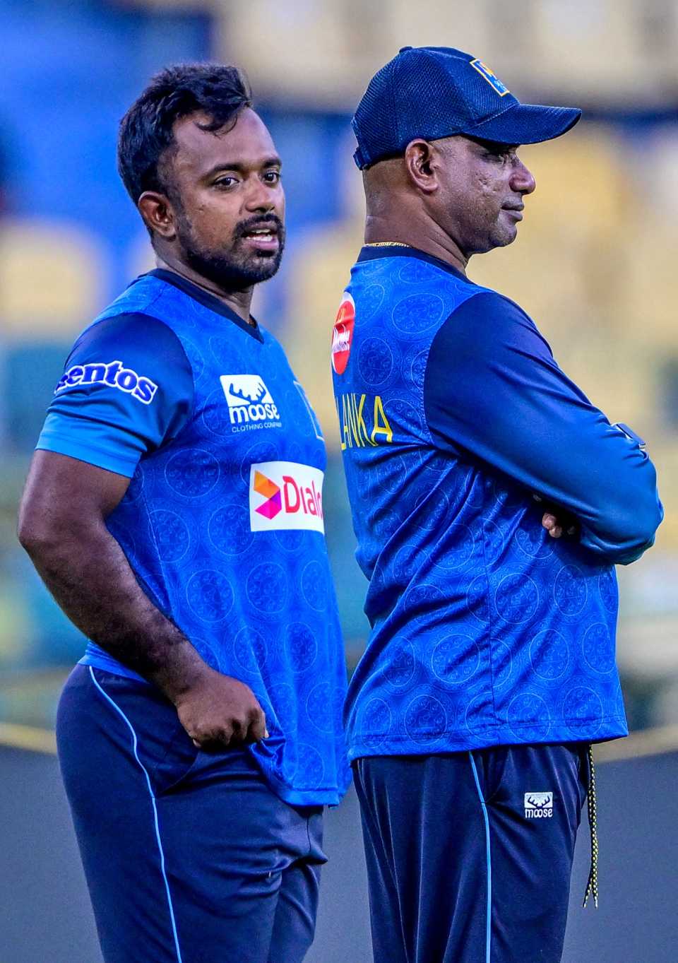 Charith Asalanka and Sanath Jayasuriya oversee Sri Lanka's training session, Colombo, July 1, 2025