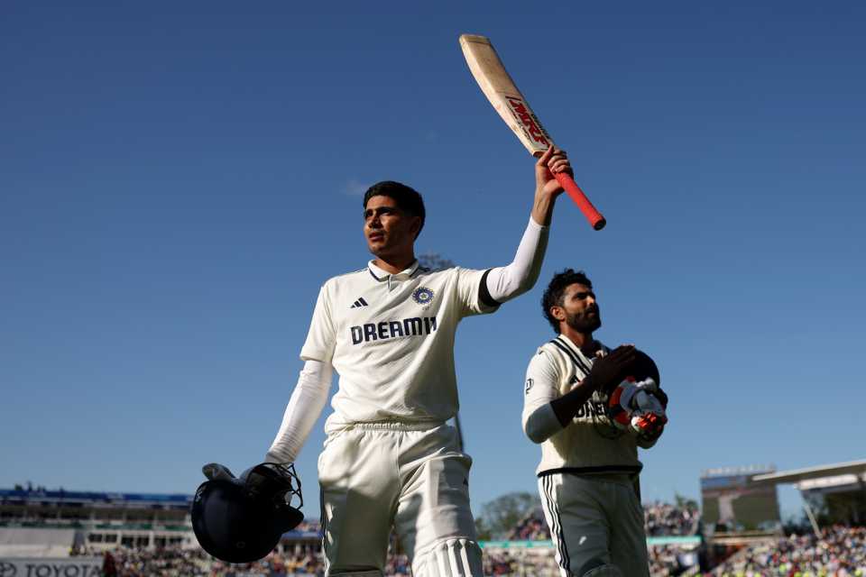 Centurion Shubman Gill and Ravindra Jadeja walk off at stumps, England vs India, 2nd Test, Birmingham, Day 1, July 2, 2025