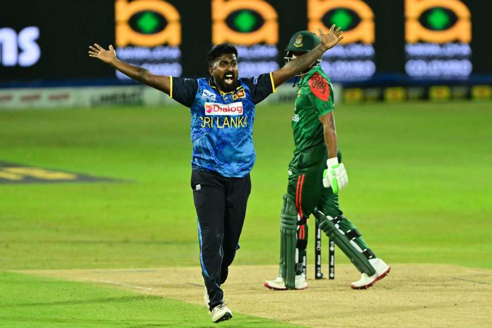 Asitha Fernando returned 3 for 33 in his seven overs, Sri Lanka vs Bangladesh, 3rd ODI, Pallekele, July 8, 2025