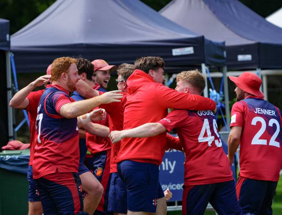 A time to celebrate for the Jersey players, Jersey vs Scotland, ICC Men's T20 World Cup Europe Region Final, The Hague, July 11, 2025
