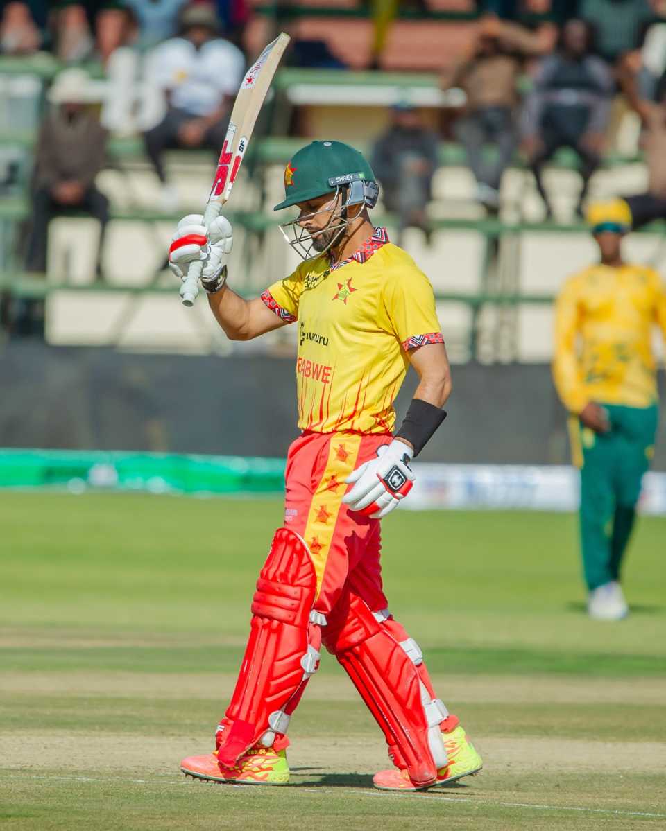 Sikandar Raza brings up his fifty, Zimbabwe vs South Africa, Harare, T20I tri-series, July 14, 2025