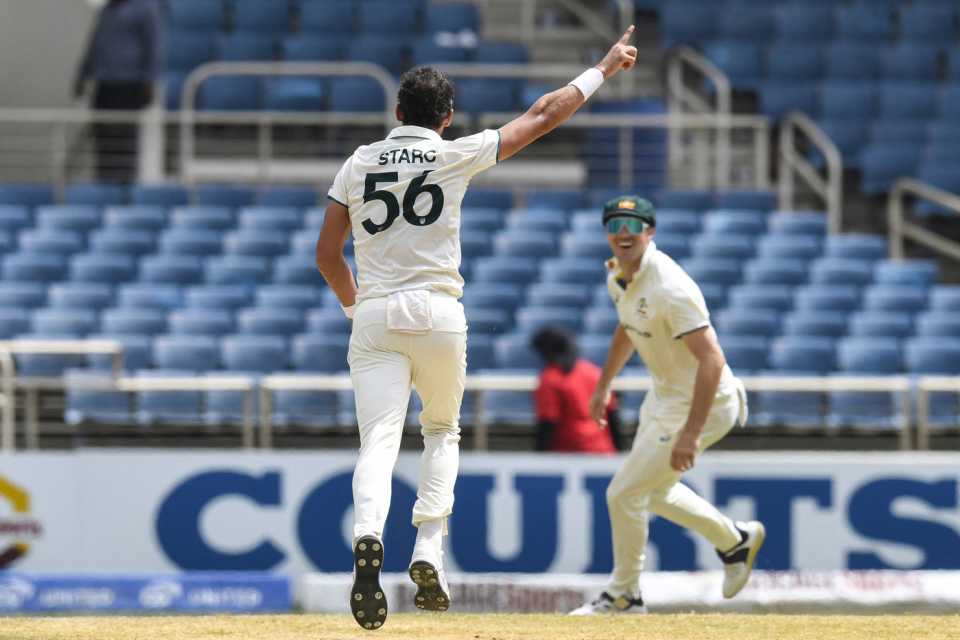 Mitchell Starc celebrates another wicket, West Indies vs Australia, 3rd Test, Kingston, Day 3, July 14, 2025