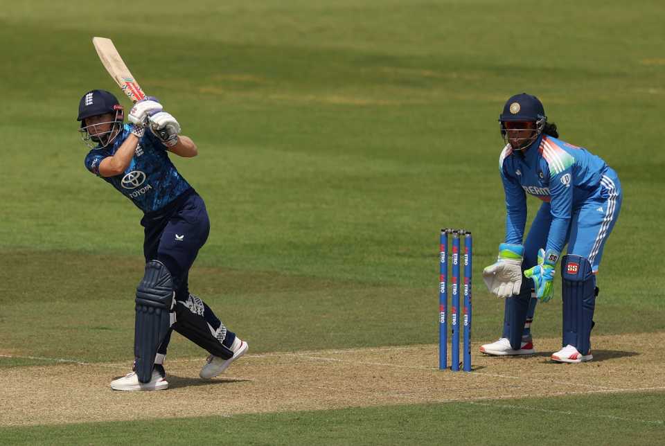 Emma Lamb lofts one towards the leg side, England vs India, 1st women's ODI, Southampton, July 16, 2025
