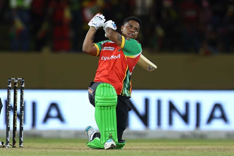 Shimron Hetmyer crashed six sixes in his knock of 39 from 10 balls, Guyana Amazon Warriors vs Hobart Hurricanes, GSL, Providence, July 16, 2025