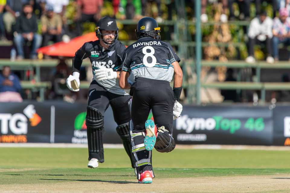 Devon Conway and Rachin Ravindra put on 59 for the second wicket, Zimbabwe vs New Zealand, Zimbabwe T20 tri-series, Harare, July 18, 2025
