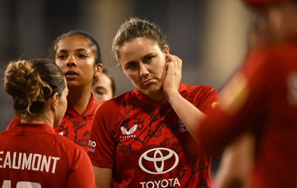 Nat Sciver-Brunt and team-mates react to defeat, England vs India, 1st Women's T20I, Nottingham, June 28, 2025